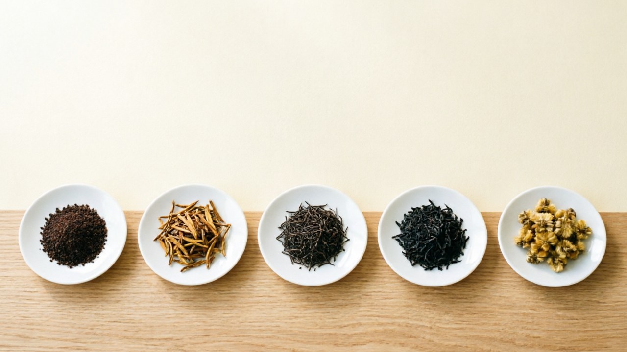 Five black tea subtypes: Assam, Darjeeling, Keemun, Lapsang, Dianhong