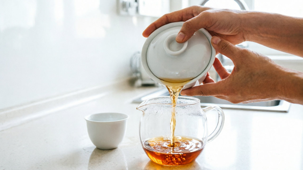 Decanting gongfu tea from a gaiwan into a fairness pitcher