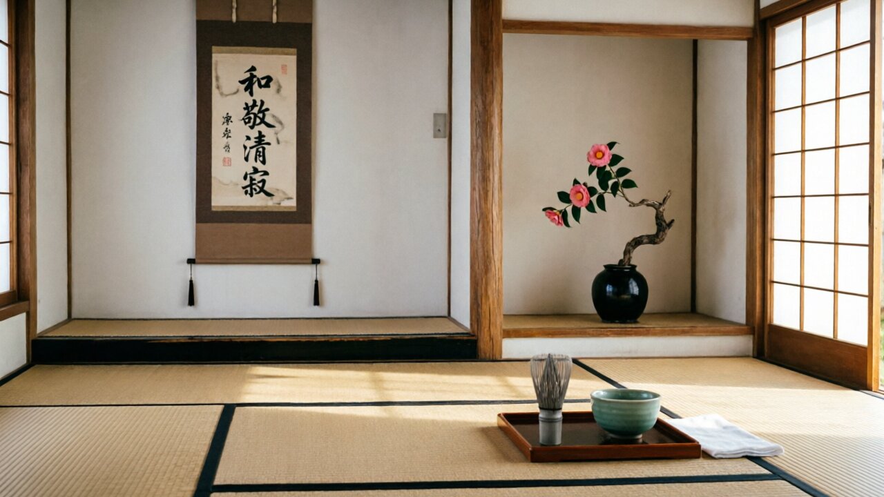 Tea room with quiet light and simple furnishings