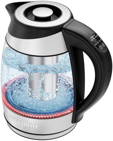 Chefman Electric Kettle with Temperature Control, 5 Presets + Removable Infuser, 1.8L Glass