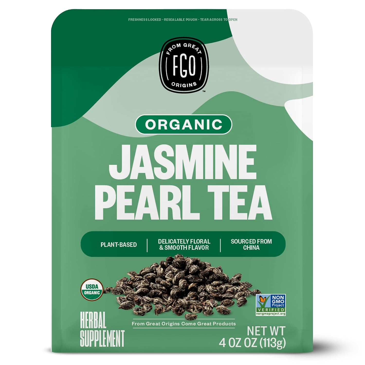 FGO Organic Jasmine Pearl Green Tea 4oz Loose Leaf