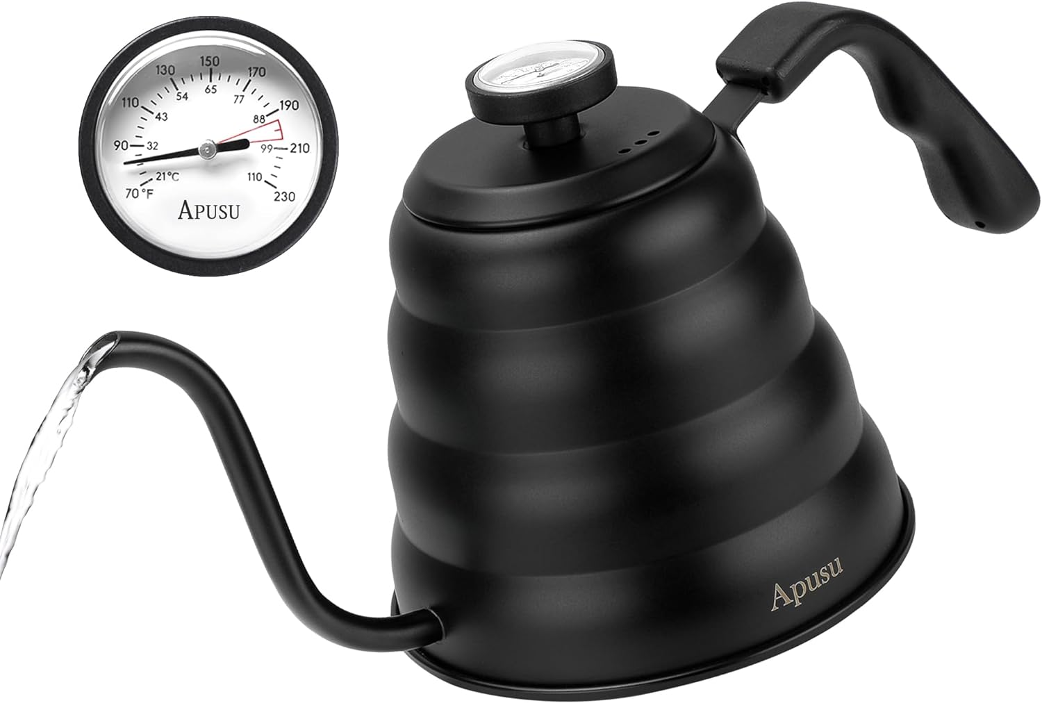 Apusu Tea Kettle with Thermometer, Black Gooseneck Stovetop, 40oz