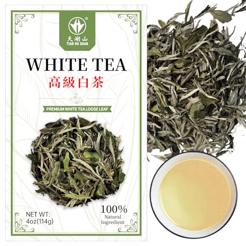 TIAN HU SHAN Premium White Tea Loose Leaf, Original Bai Mu Dan, Light & Fresh Delicate Flavor, 4 Ounce