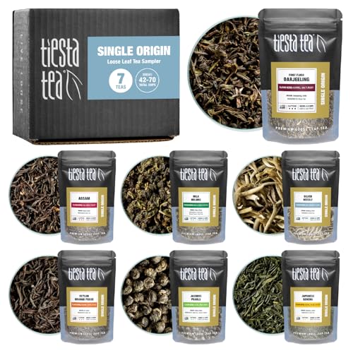 Tiesta Tea Single Origin Tea Sampler Dry Flight Set, 7 Loose Leaf Pouches