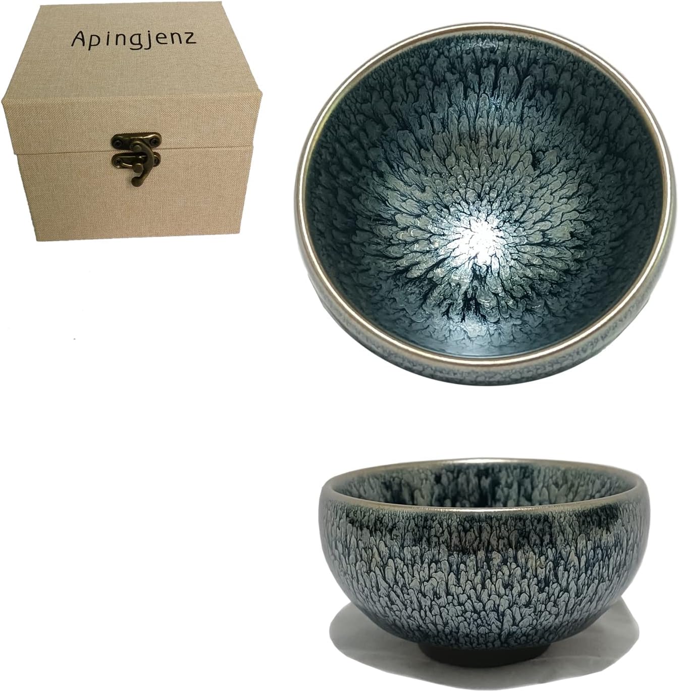 Apingjenz Bloom Tenmokus Tea Cup 130ml — Jianzhan Tea Bowl Iron Clay Natural Ore Glaze