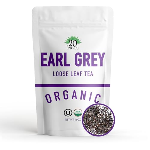20 Leaves Earl Grey Loose Leaf Black Tea, 100% Certified Organic, 1LB