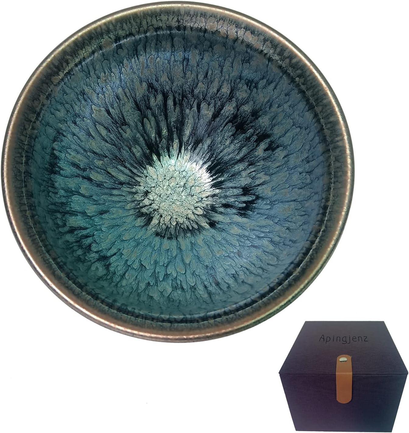 Apingjenz Matcha Tea Bowl — Reactive Glaze 11.8oz Jian Ware Jianzhan
