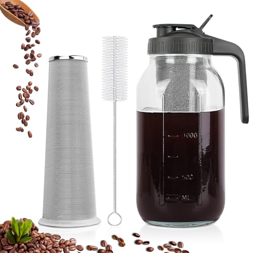 QHH Cold Brew Coffee Maker, 64 oz Mason Jar Pitcher