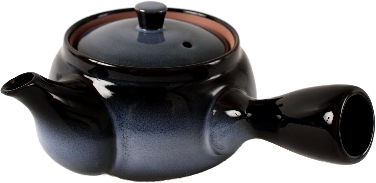 Mino ware Japanese Pottery Teapot Kyusu Aurora Snowy Night Navy with Infuser