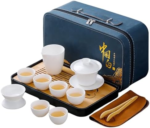 REOWONU Chinese Gongfu Tea Set Gaiwan + 6 Cups Pure White
