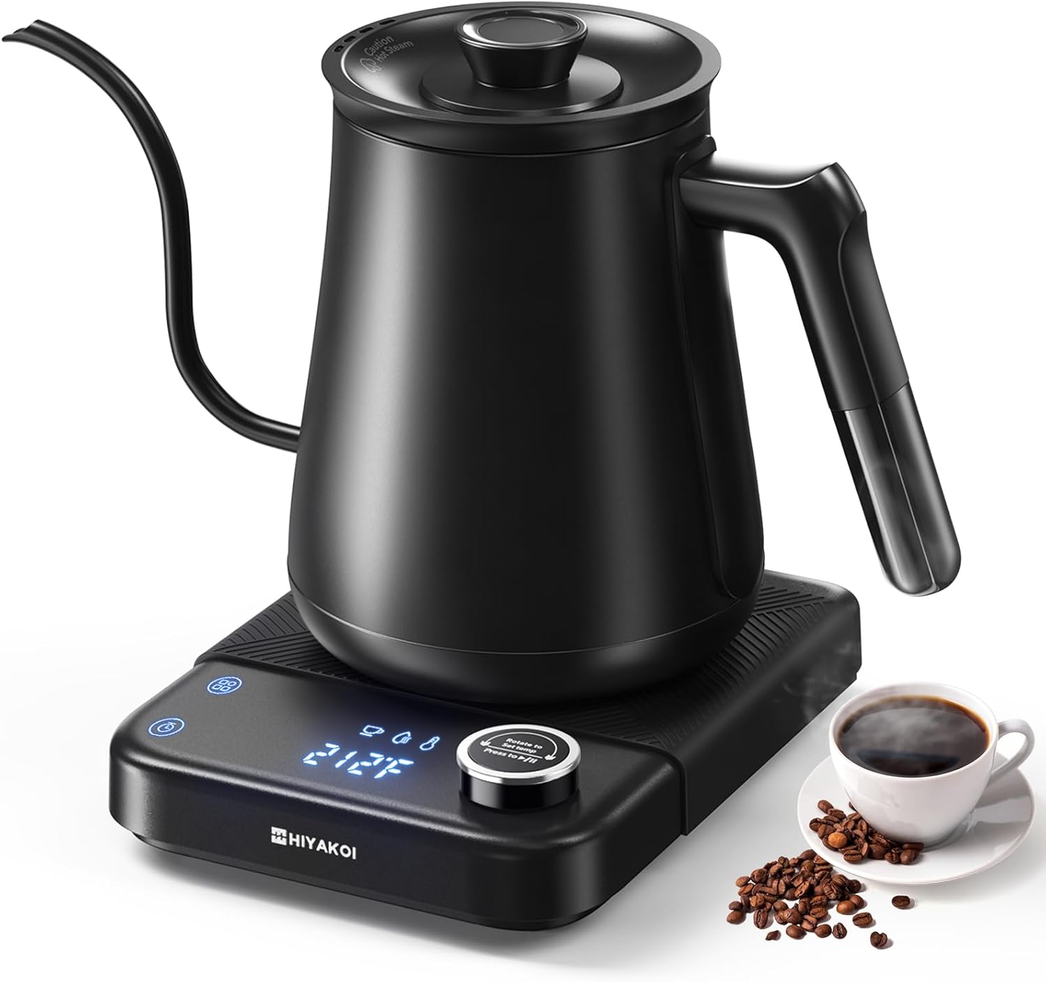 HIYAKOI Gooseneck Electric Kettle with ±1°F Temperature Control