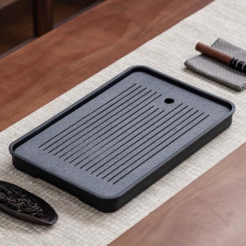 Tea Tray Kungfu Tea Serving Tray with Water Storage Drainage (Black)