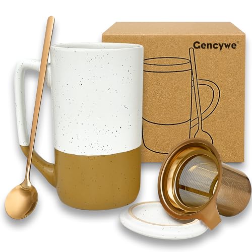 Gencywe Ceramic Tea Cup with Infuser Lid Spoon 16oz
