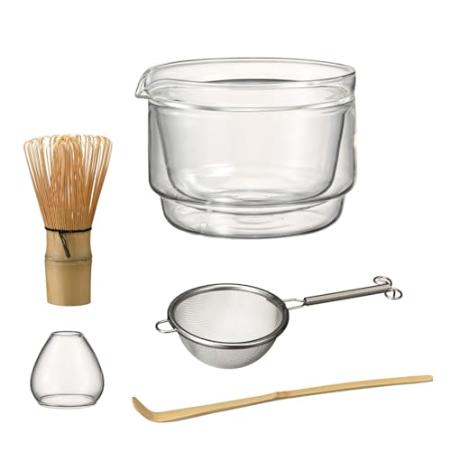 Hario Matcha Tea Set (Clear) – Double-Walled Glass Matcha Bowl with Chasen Whisk (Clear) – Double-Walled Glass Matcha Bowl with Chasen Whisk