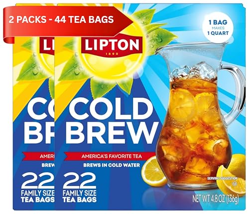 Lipton Cold Brew Iced Tea Bags, Family Size, 44 Count (Pack of 2)