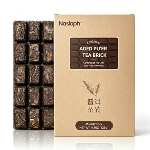 NASLAPH Organic Ripe Puer Tea Brick, 4.4oz — 25 Mini Breakaway Pieces