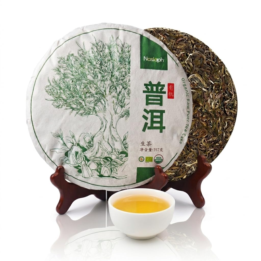 Naslaph Organic Raw Puerh Tea Cake, Yunnan Ancient Tree, 357g