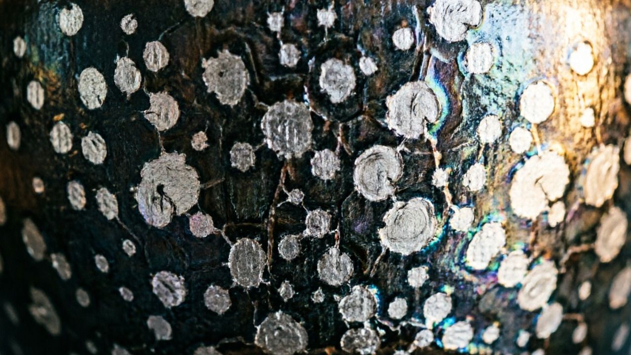Oil spot yuteki glaze pattern on Jian ware bowl surface close-up