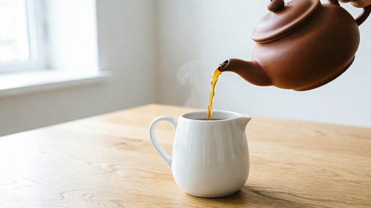 Observing pour character from a Yixing pot into a fairness pitcher