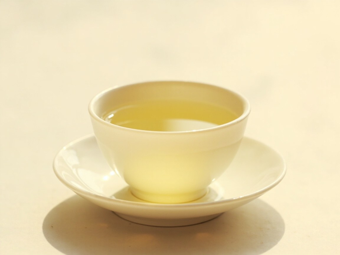Bai Mu Dan liquor in a white porcelain cup showing pale golden color
