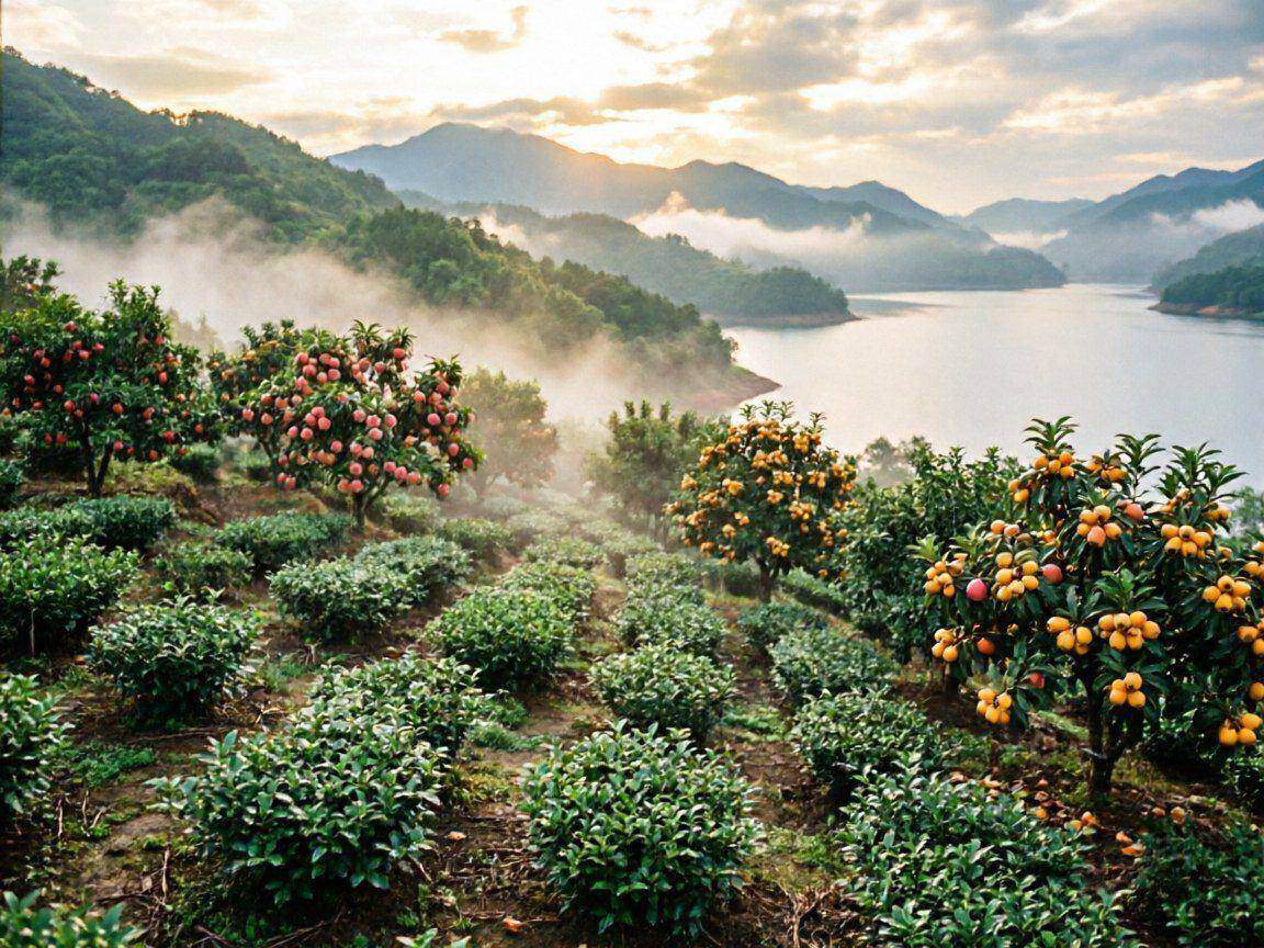 Tea bushes intercropped with fruit trees on Dongting Mountain near Lake Tai