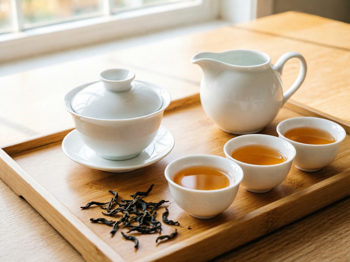 Gongfu gaiwan brewing setup for Da Hong Pao rock oolong