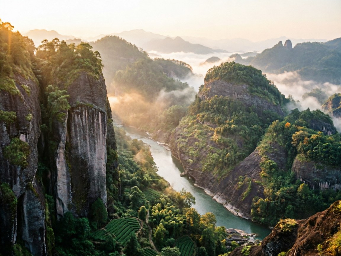Wuyi mountain cliffs in mist — the terroir behind yan yun