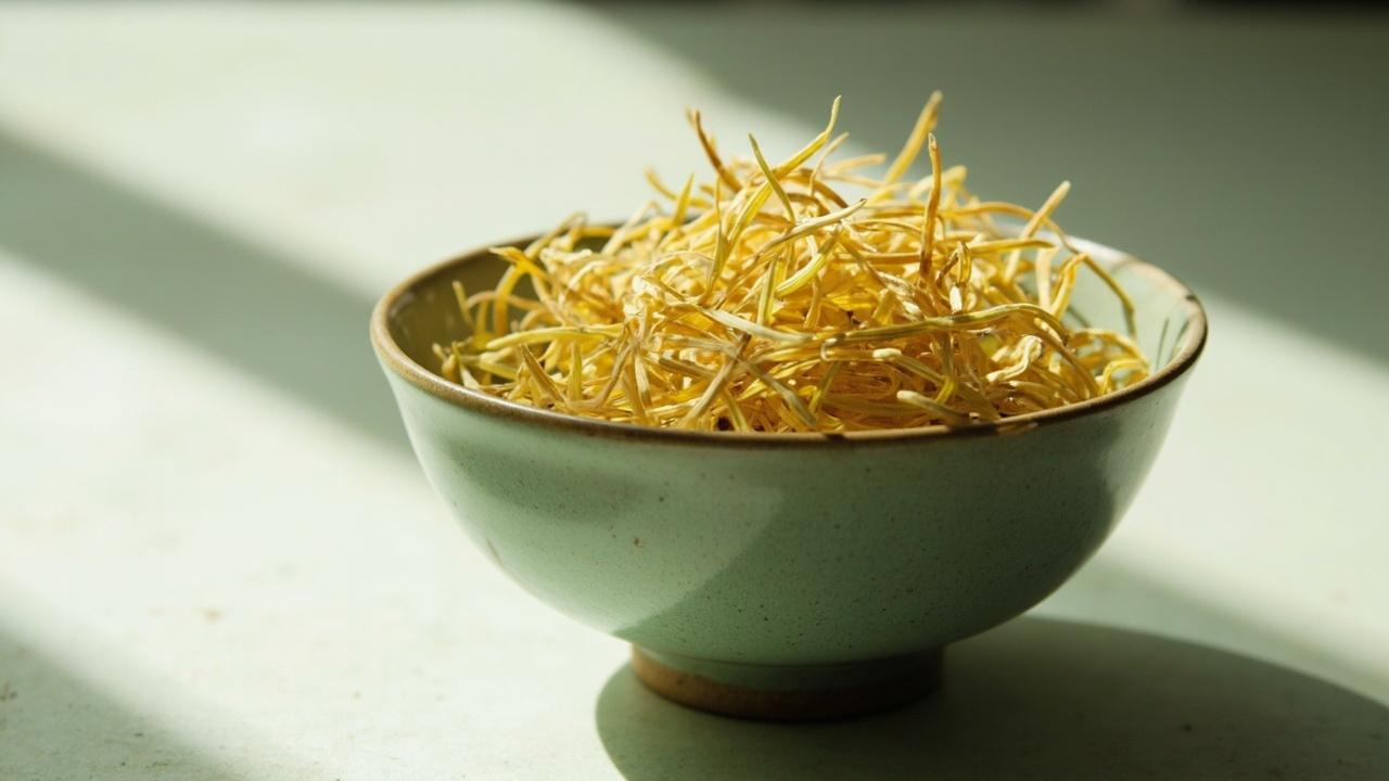Pale yellow buds of Huang Ya yellow tea.