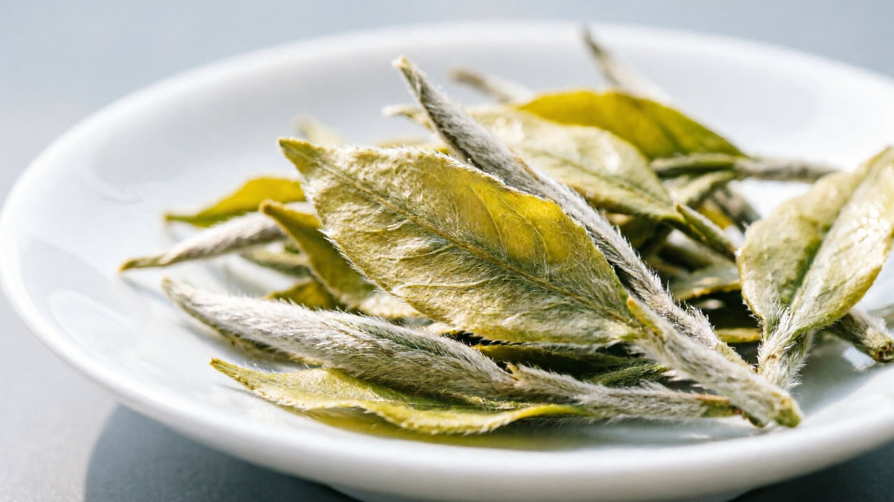 Dry huang ya leaves — yellow-green buds with fine white down