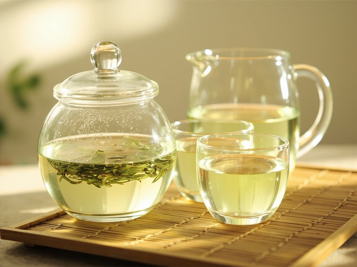 Gongfu brewing setup with glass gaiwan and Junshan Yinzhen