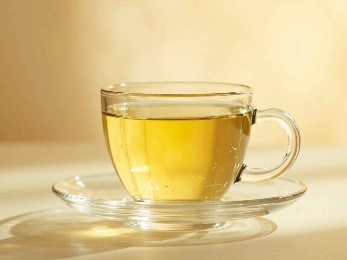 Pale golden-yellow liquor in a glass gongfu cup