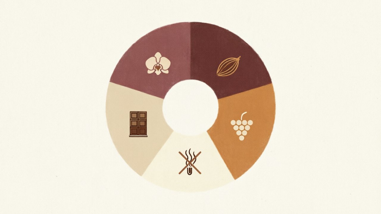 Keemun aroma wheel: orchid, cocoa, wine, malt, smoke-not