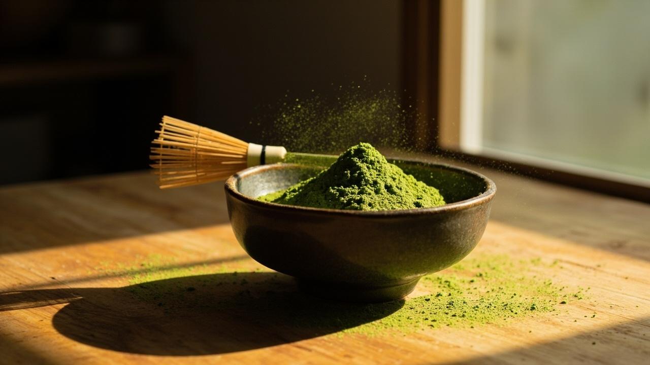Whisked matcha in a ceramic bowl