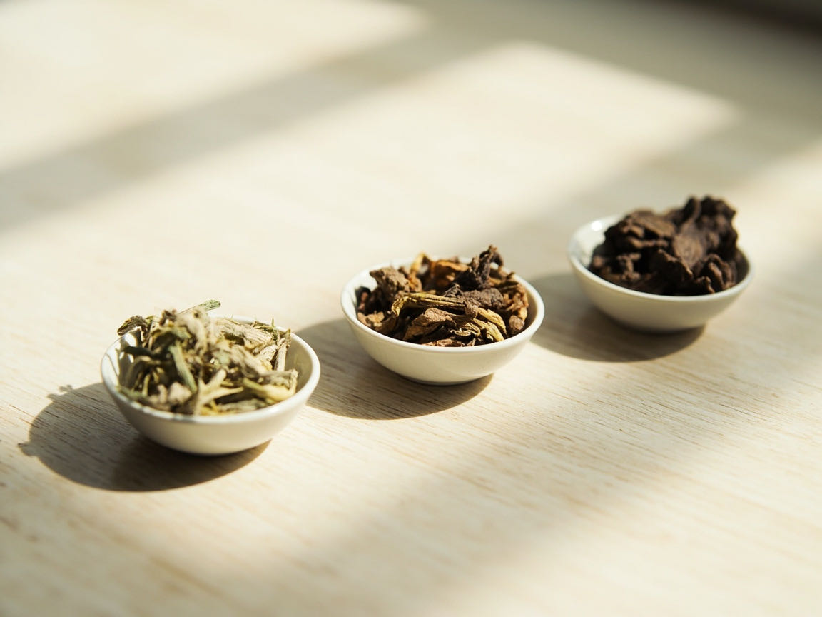 Shou puerh grade comparison — gongting, premium, and standard grades
