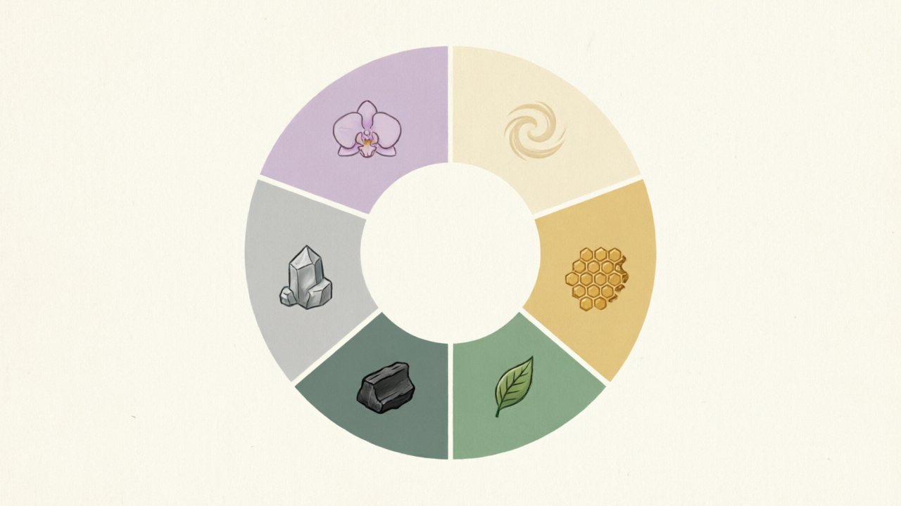 Tieguanyin aroma wheel: orchid, cream, honey, mineral, charcoal